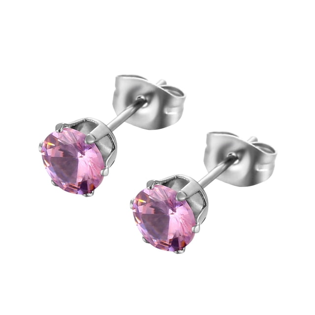 Boucles d'Oreilles à Six Griffes Micro-Incrustées Blanches et Noires en Zircon Rond
