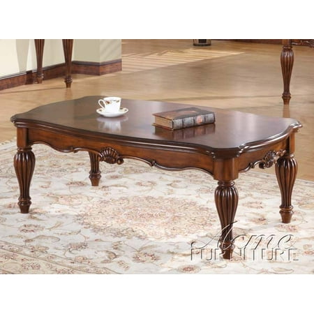 Dreena Occasional Living Room Coffee Table Carved Solid Wood In Cherry Finish
