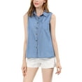 thumbnail image 3 of DARING DIVA Women's Single Breasted Point Collar Sleeveless Shirt M Blue, 3 of 7