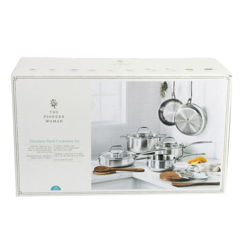 The Pioneer Woman 14-Piece Stainless Steel Cookware Set, Cooking