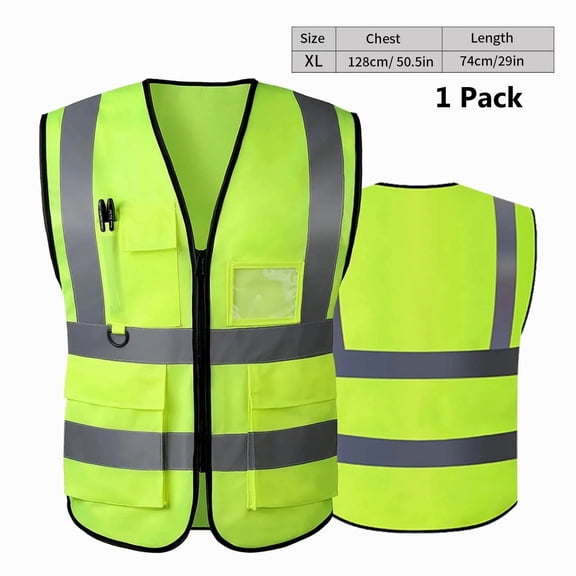 Emlimny Reflective Safety Vest for Men, XL Size Reflective for Women, High Visibility Security with Pockets Zipper Front Meets ANSI Standards - Yellow