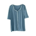 thumbnail image 2 of Blmnix Silk Pajamas Valentines Pjs Plus Size Sleep Tops Pjs V-Neck Short Sleeve Blue Womens Sleepwear,M, 2 of 5