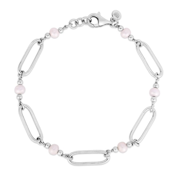 JewelStop Sterling Silver Polished Finish 4.5mm Pearl Paperclip Bracelet with Lobster Clasp - 7.5"