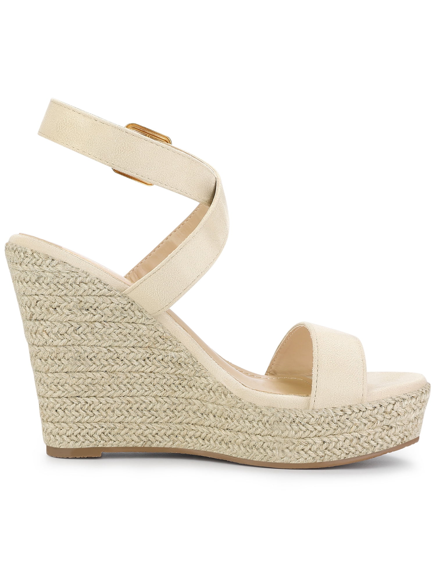 DARING DIVA Women's Slingback Crisscross Wedges Heel Espadrille Sandals Beige 7.5