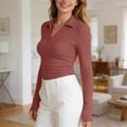 thumbnail image 5 of LiuXxxx Women's Long Sleeve Crew Neck Slim Fit Casual Basic Soft Tee Brick Red L, 5 of 8