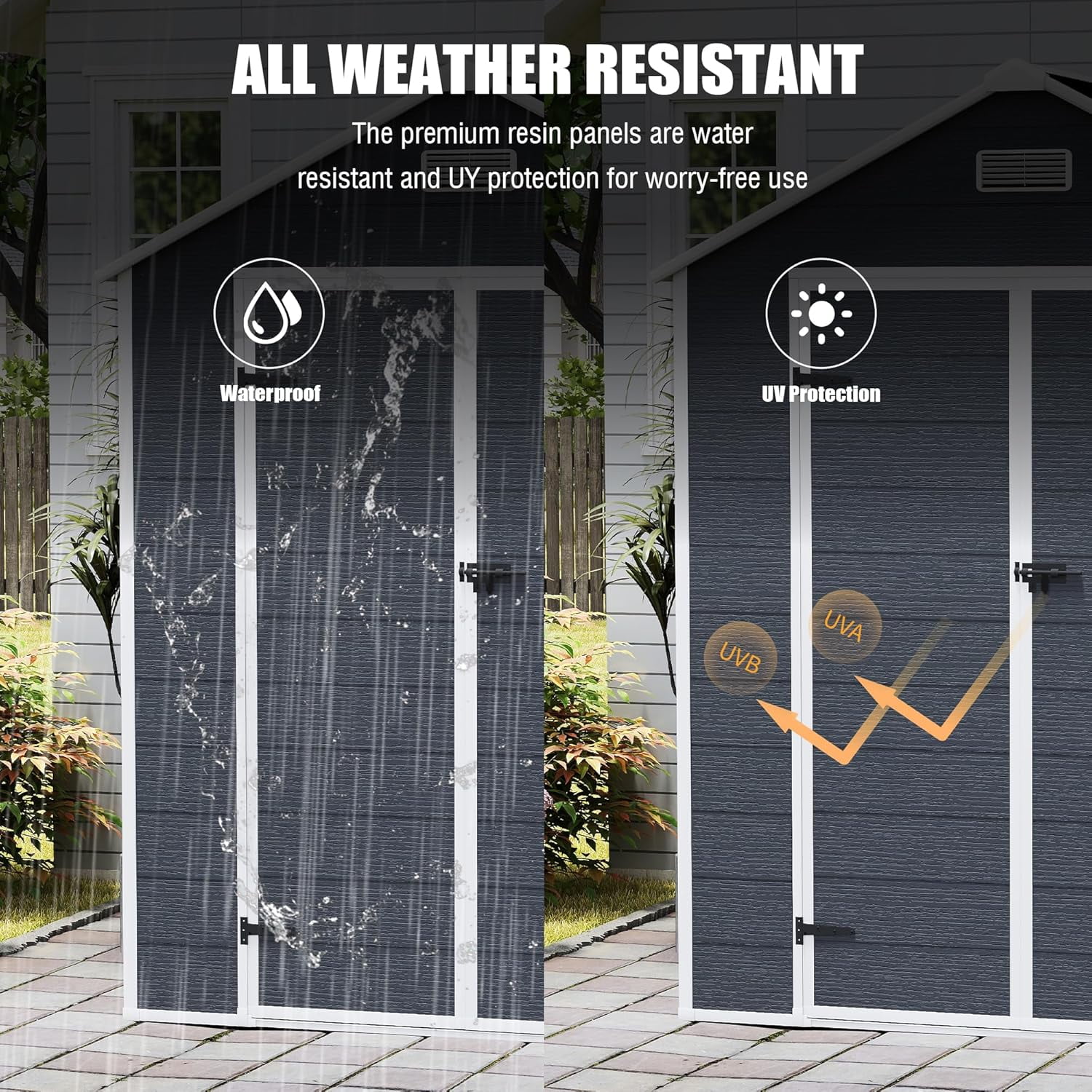 6x6 Ft Plastic Outdoor Storage Shed with Floor, Resin Plastic Tool Shed with Lockable Door for Yard, Garden Shed Patio, Weatherproof, Black