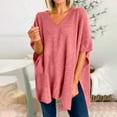 thumbnail image 6 of Oversized Knitted Tops for Women Batwing Short Sleeve V Neck Loose Fit Solid Pullover Shirts Trendy Jumper Pink,XL, 6 of 6