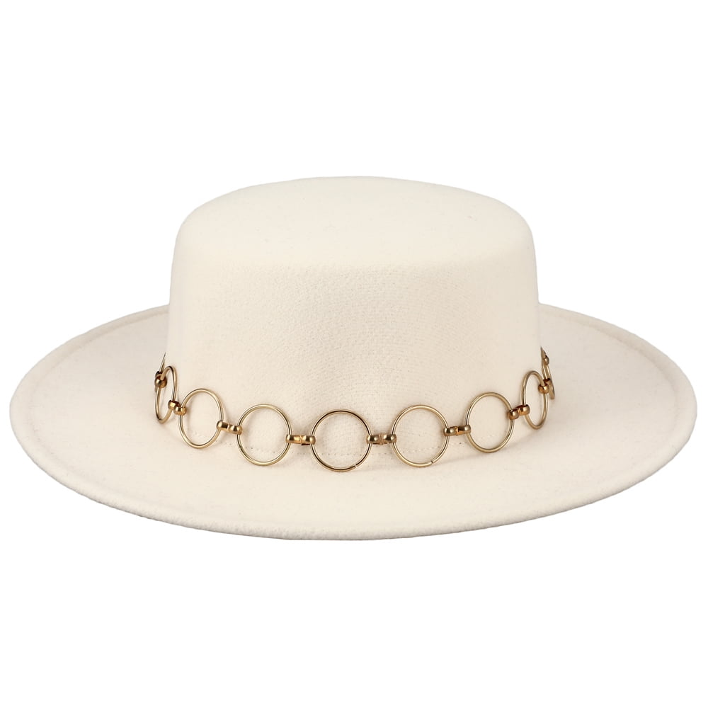 Ivory Faux Felt 70s Inspired Wide Brim 