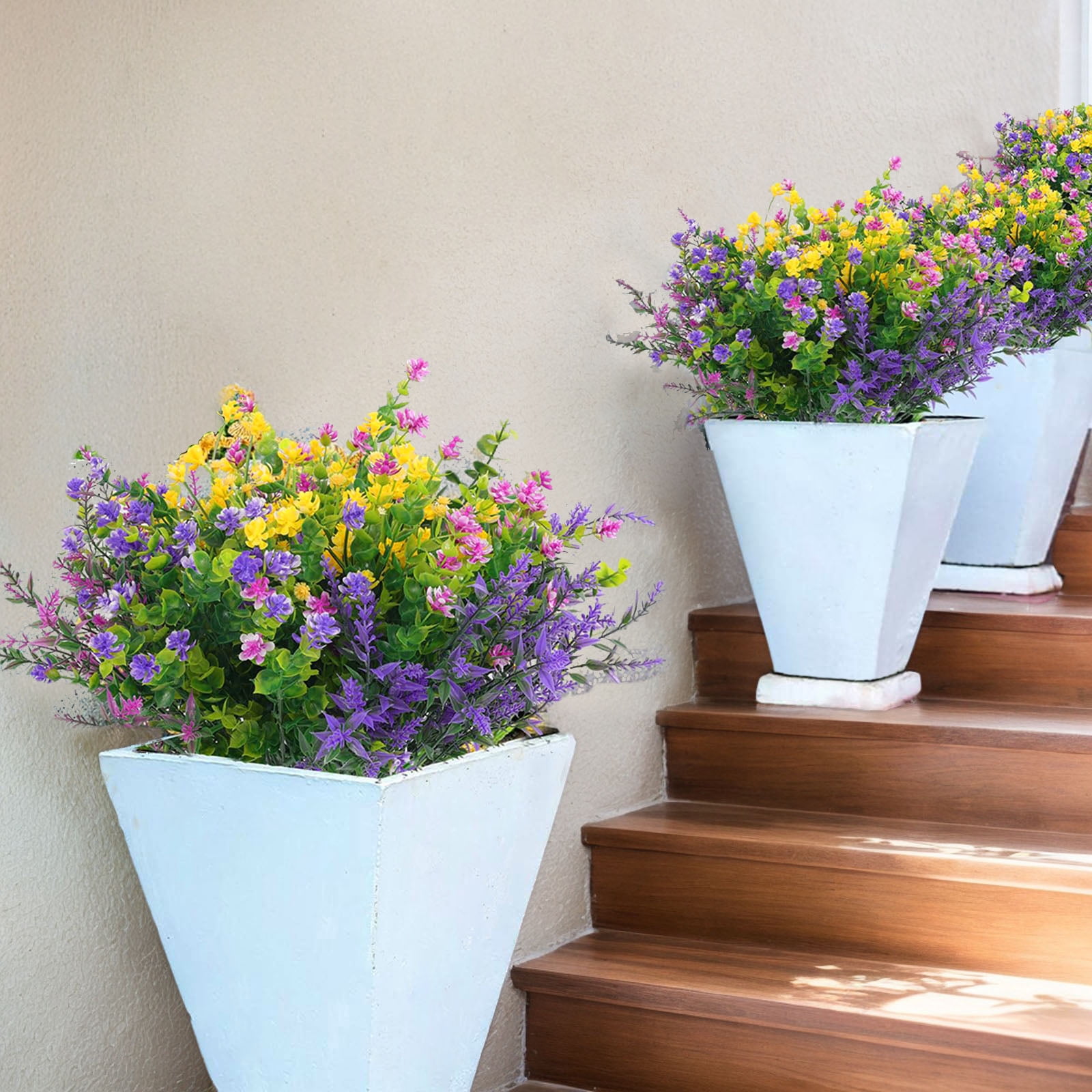 Inadays Artificial Flowers for Outdoor Indoor, 24 Bundles Fake Plant Colorful Eucalyptus camellia UV Resistant for Garden Yard Wedding Farmhouse Balcony Porch Patio
