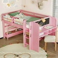 thumbnail image 3 of Newest All-in-One Kids Storage & Study Solid Wood Twin Low Loft Bed with Desk and Blackboard,Pink, 3 of 6