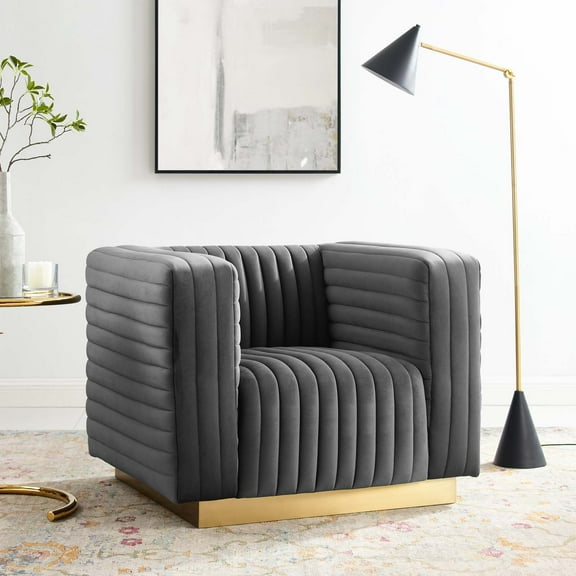 Modway Charisma Channel Tufted Performance Velvet Accent Armchair in Charcoal