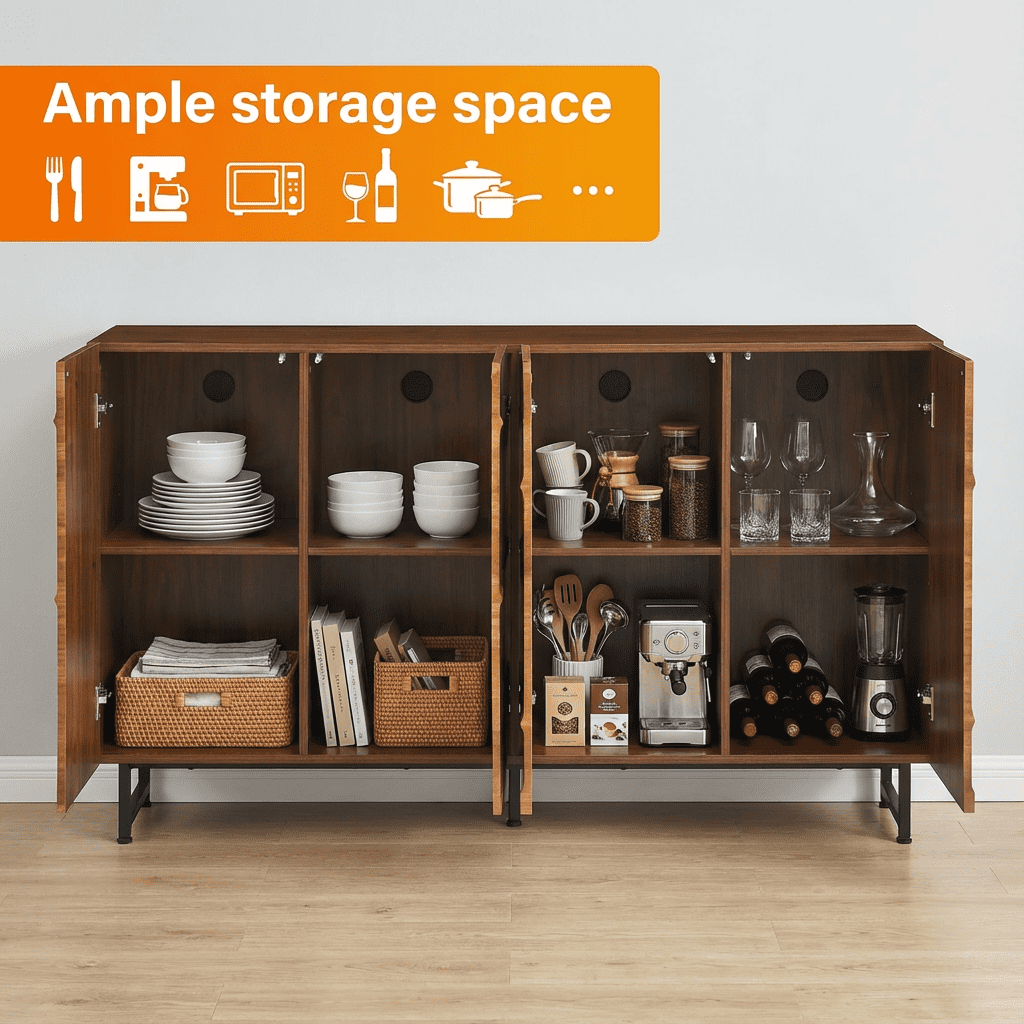 Aukfa 59" Wave Relief Sideboard Cabinet,Modern Storage Buffet Cabinet for Dining Room, Living Room, Entryway,Walnut