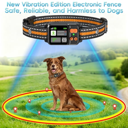 GPS Wireless Dog Fence Collar No Shock Invisible Pet Containment System Adjustable Boundary 49-6561ft 3 Training Modes Rechargeable Anti-Escape Collar for Medium Large Dogs