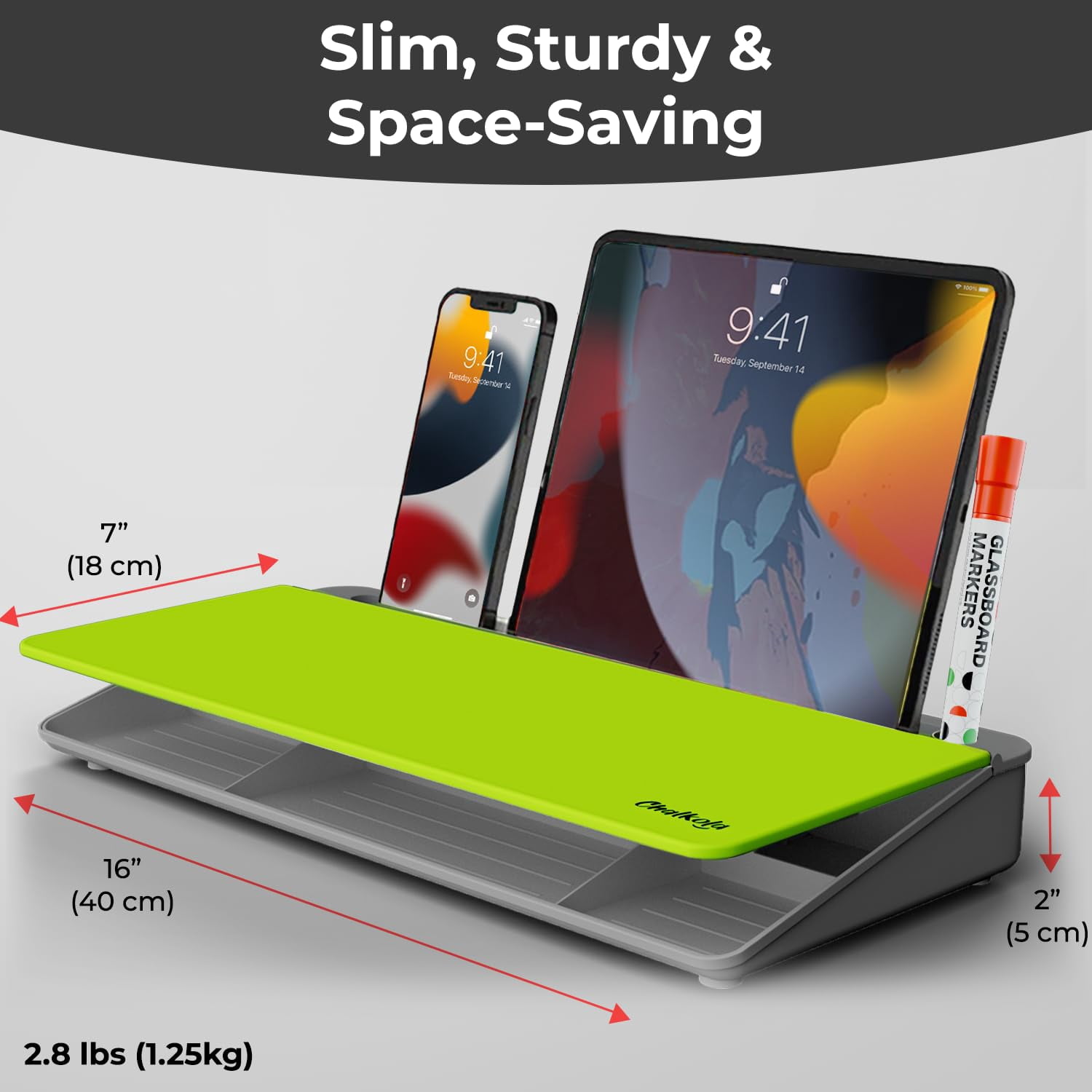 Neon Green Glass Desktop Whiteboard With Storage - Dry Erase Board  Work Desk Organizers Computer Stand Home Office Accessories Workspace Buddy + 3 Markers