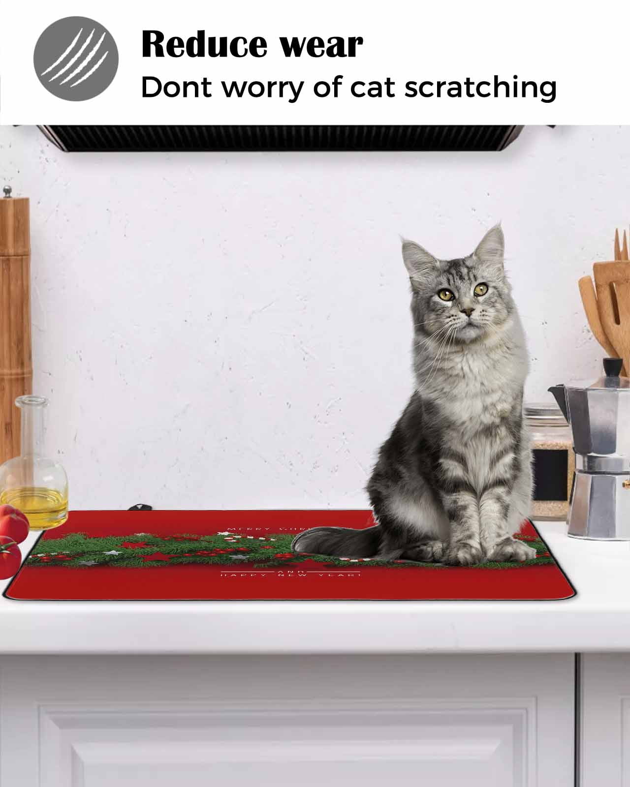 Large Induction Cooktop Protector Mat Christmas Stove Top Covers for Electric Stove, Winter Chic Pine Branch Xmas Sandpins Candy Red Decorative Stove Burner Cover Mats, Glass Top Stove Cover