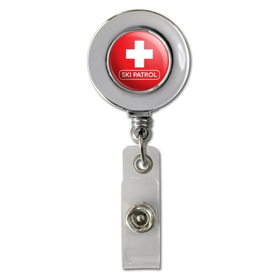 Ski Patrol with Cross Retractable Reel Chrome Badge ID Card Holder Clip