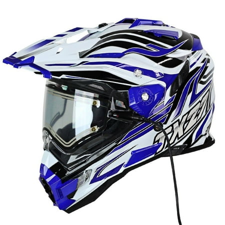 Snow Helmet Snowmobile Sled - Snow Master Helmets Snow Master TX-27 White Blue DS Snowmobile Helmet Blue Small