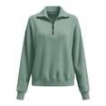 thumbnail image 5 of ClodeEU Women's Fall Winter Half Zip Turn Down Collar Sweater,Long Sleeve Knitted Pullover Top Green,Womens Plus S, 5 of 8