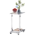thumbnail image 6 of Chrome Glass End Table with C-Shape Metal Base, Mobile Acrylic Side Table on Lockable Casters for Living Room, Bedroom, Office, 6 of 10