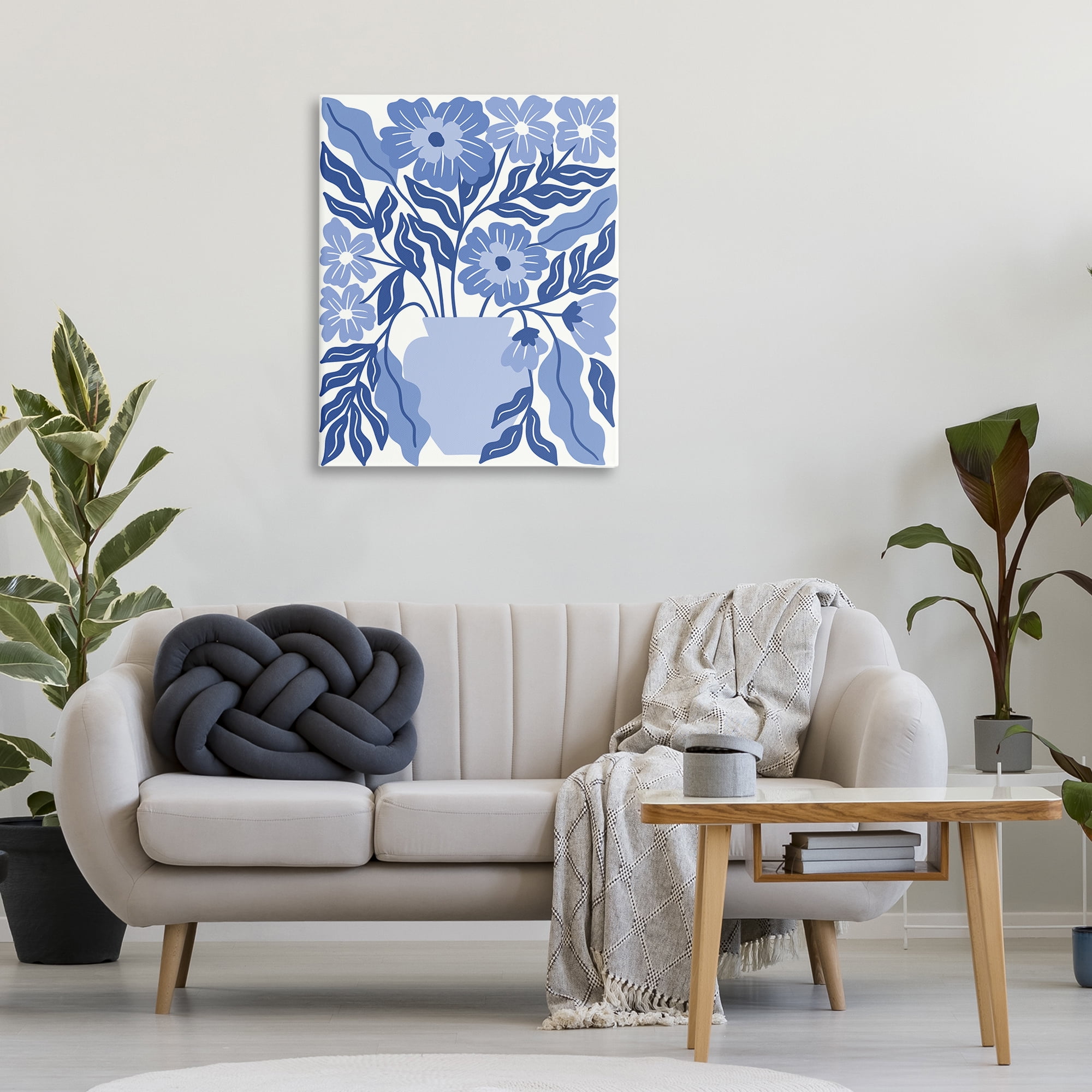 Stupell Industries Blue & White Flower Vase Plants & Flowers Painting Wrapped Canvas Art Print Wall Art, 30 x 40