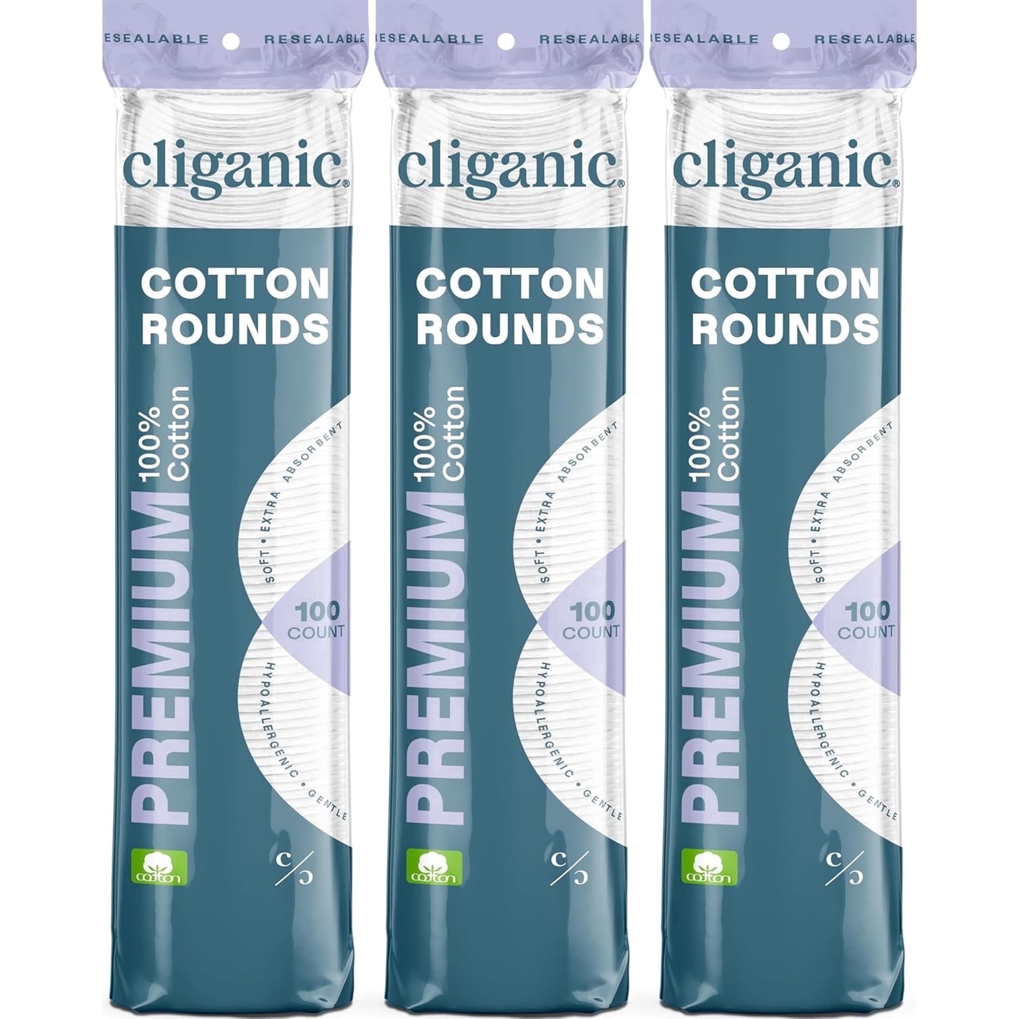 Cliganic Hypoallergenic Cotton Rounds Multi-Layer Makeup Remover Cotton Pads Lint-Free 300 Count