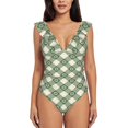 thumbnail image 2 of Yiaed Daisy Plaid Green Print Women's Ruffled One Piece Swimsuit V Neck Swimwear Slimming Monokini for Woman-XX-Large, 2 of 8