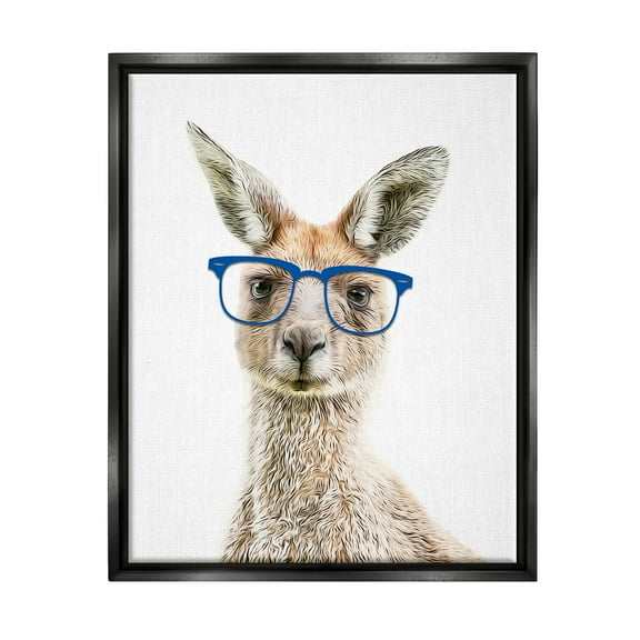Stupell Industries Kangaroo Blue Hipster Glasses Animals & Insects Painting Black Floater Framed Art Print Wall Art