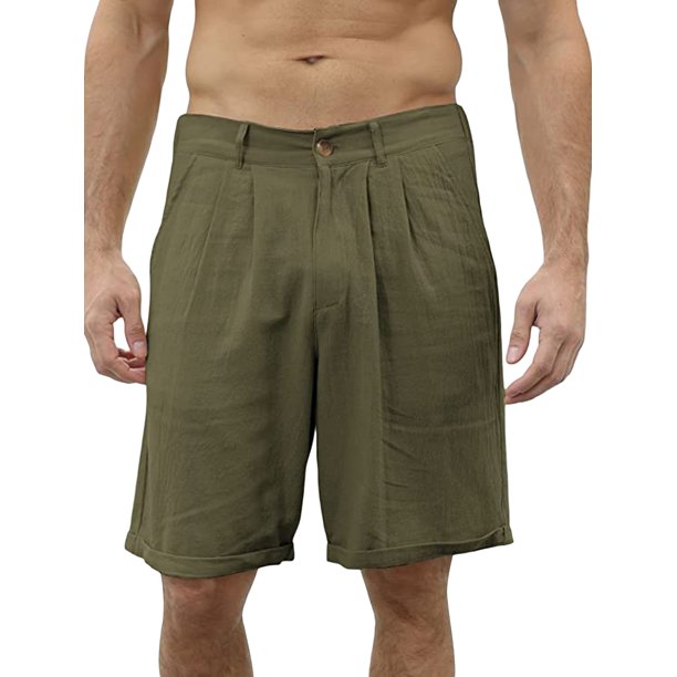 Lucakuins - Pantalones cortos de lino y algodón para hombre, informales, de corte clásico, con cordón frontal plano, pantalones cortos de playa de verano con bolsillos Lucakuins moda