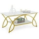 thumbnail image 1 of Mesa de café COSTWAY de mármol de 2 niveles con almacenamiento blanco/dorado, 1 of 9