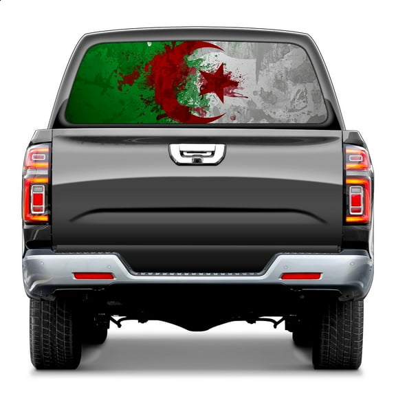 Algeria Flag Background Rear Window Decals for Trucks- Pickup Car Window Stickers Decal- Truck Back Window Tint Decal Graphic Perforated Vinyl Truck Stickers 66" X 22"