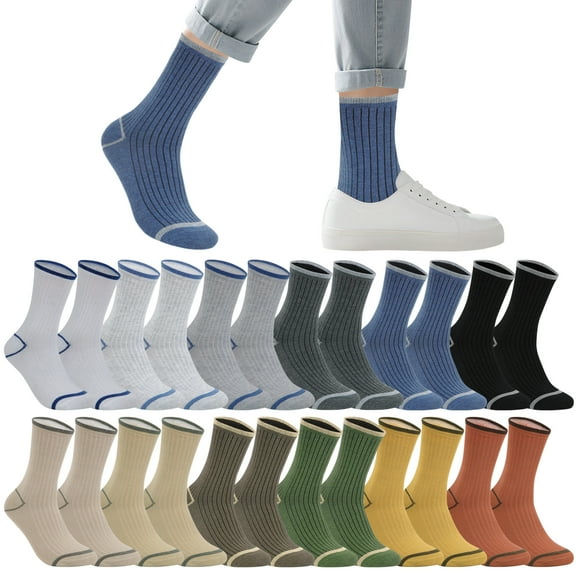 Usavemo 12 Pairs Mens Crew Socks Colorful Casual Comfortable Long Cotton Socks for Men Size 10-13