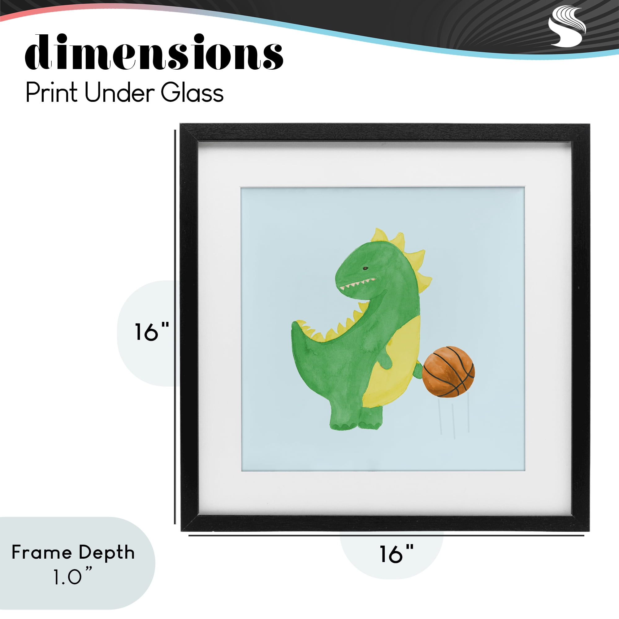 Stupell Industries Baby Dino & Basketball Black Framed Print Under Glass, design by Lucille Price