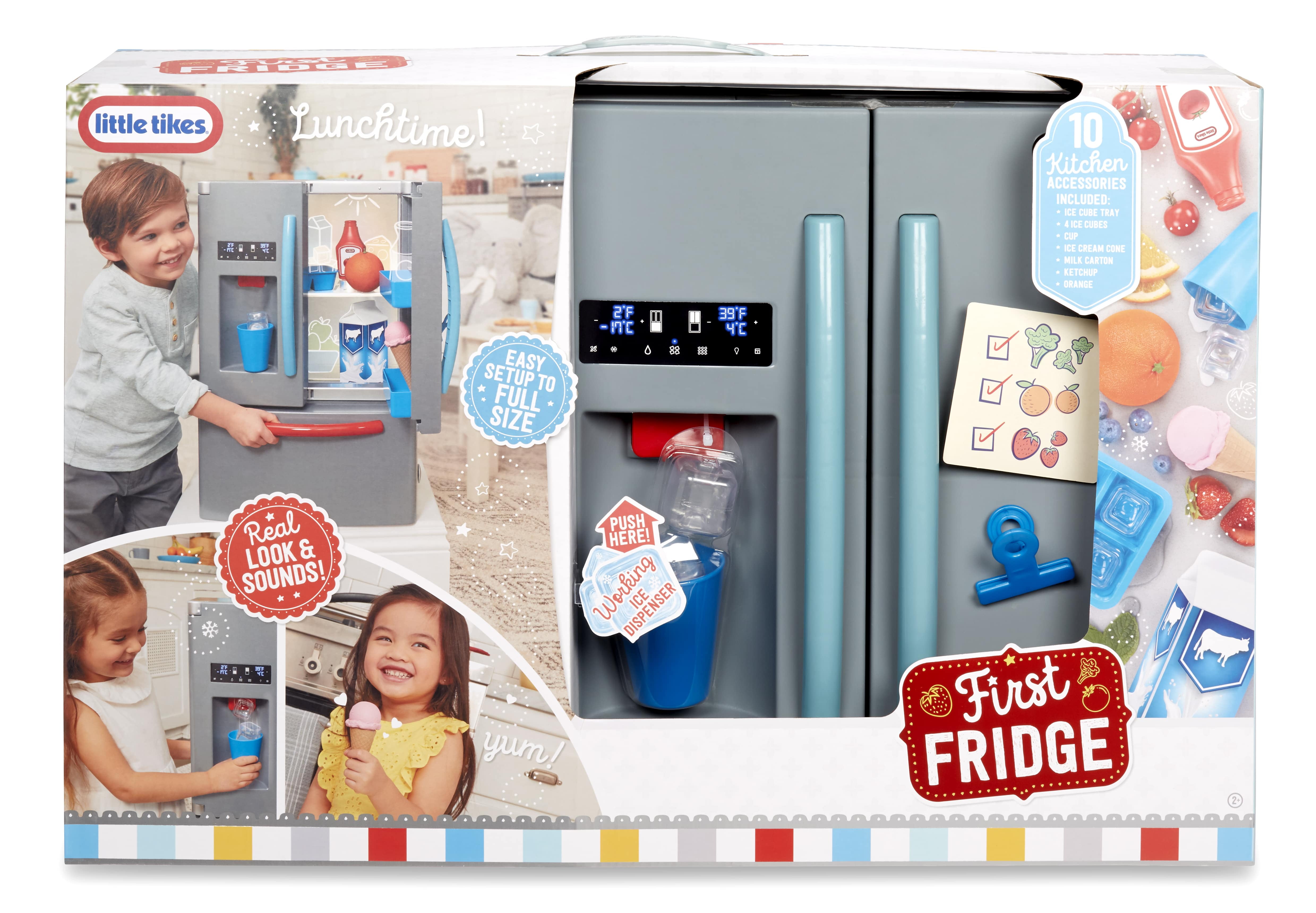 Little Tikes First Fridge Refrigerator with Ice Dispenser, Pretend Play Appliance with 11 Kitchen Accessories, Kids Ages 2+
