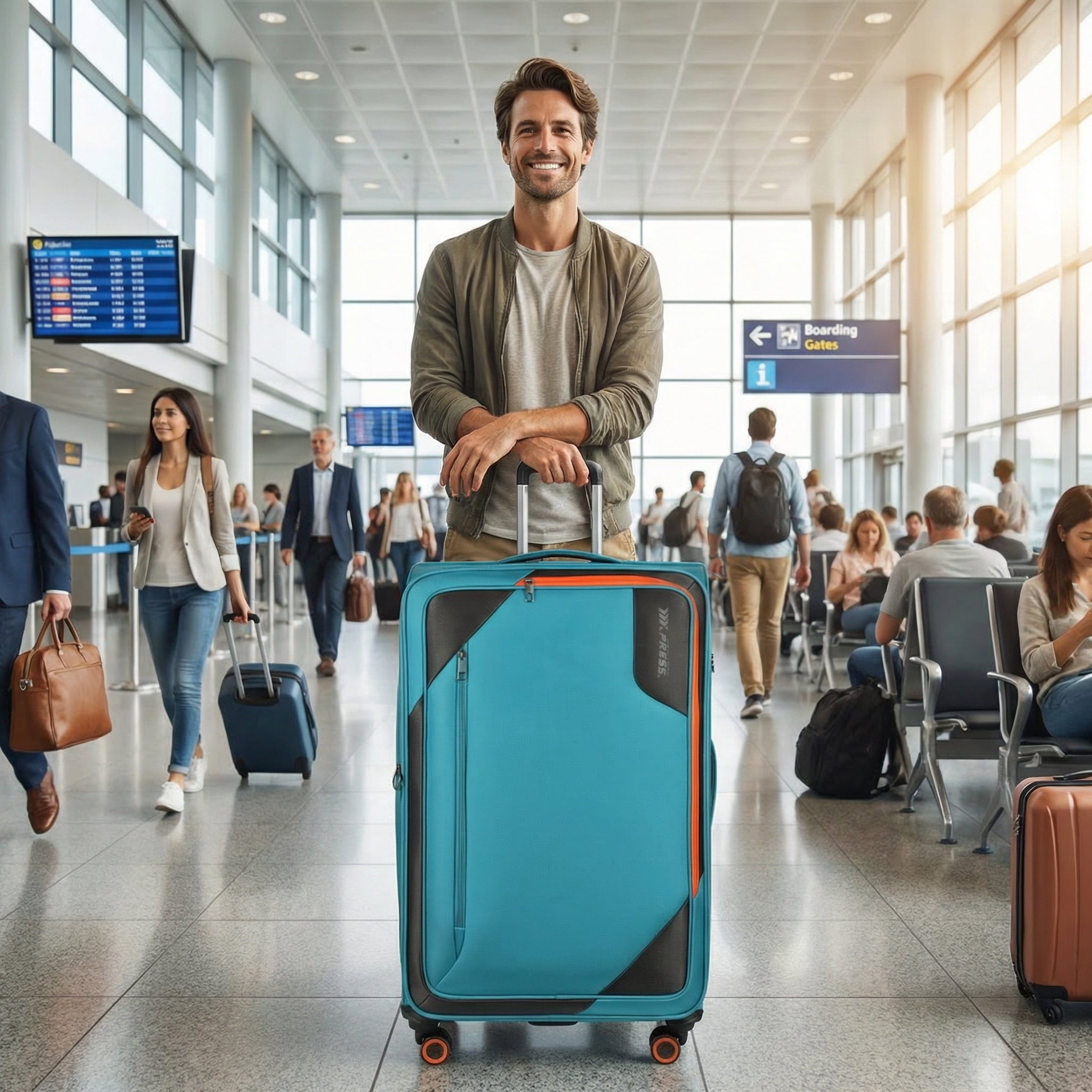 New York Xpress 32" Softside Large Checked Luggage, Expandable Suitcase with Spinner Wheels, TSA-Approved, Sky Blue , WD8818