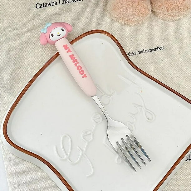 Sanrio Hello Kitty Kuromi Cinnamoroll Pachacco juego de cubiertos portátil de viaje, tenedor, cuchara, juegos de vajilla para estudiantes, vajilla de cocina