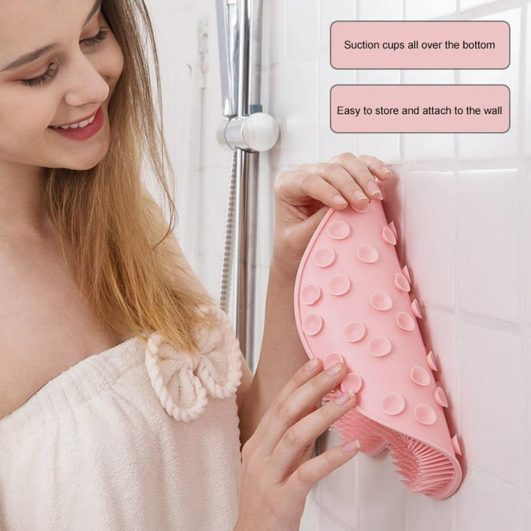 Back Scrubber Hands-Free for Shower,Easy to Clean Big Flat Silicone Back  Washer Foot Massager Body Brush Stick to Wall to Scrub, Hang on Hook to Dry  