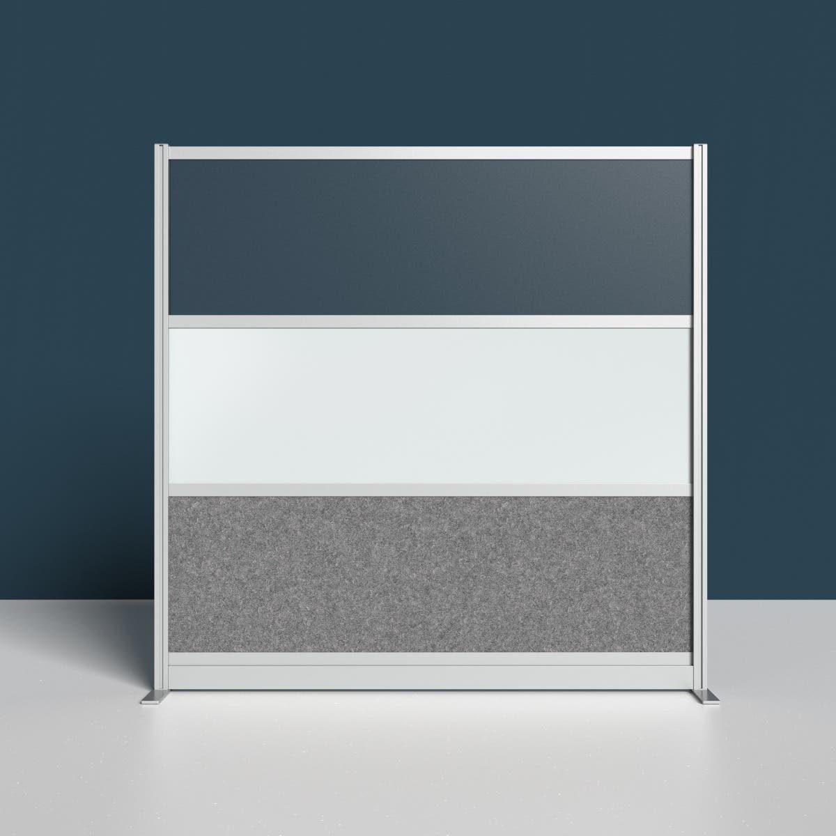 Luxor Workflow Modular Wall Room Divider System - Silver Frame - 70" x 70" Wide Panel Starter Wall with Whiteboard, Freestanding