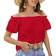 thumbnail image 1 of Mujeres fuera del hombro Top casual color liso manga corta frill TRIM Loose fit verano blusa rojo XL, 1 of 7