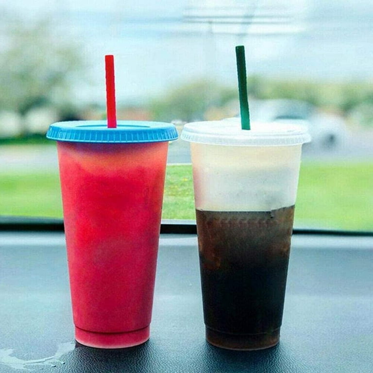 Color Changing Cups, 24oz Cold Cups - 5 Reusable Cups, Lids and Straws -  Ecofriendly coffee Tumbler Travel Cold Cups 