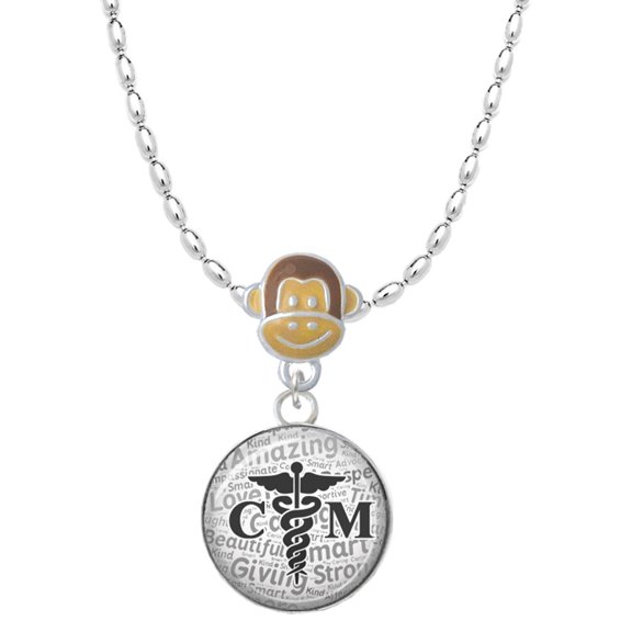 Delight Jewelry Silvertone Domed Black CM Mia Monkey Charm Necklace