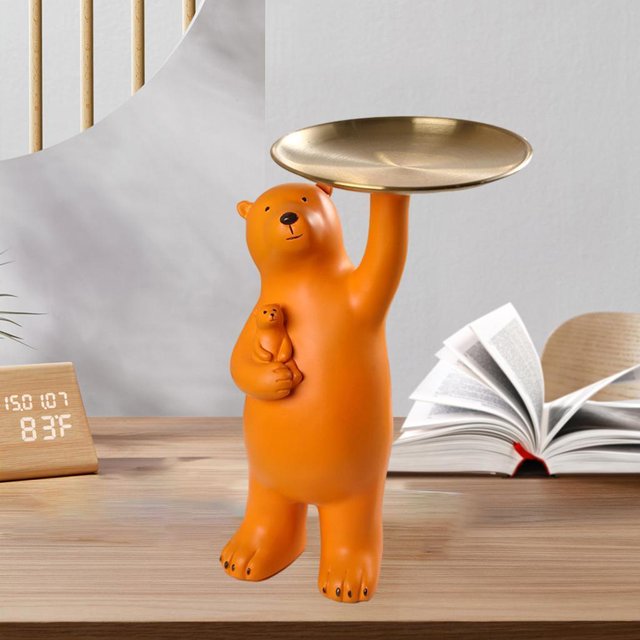 Estatuilla de oso creativa Soledad bandeja de almacenamiento de llaves para joyería resina naranja