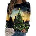 thumbnail image 1 of Innerwin Chandail de Noël Imprimé Orignal Chandails de Noël pour Femmes Voyage Col Rond Ample Chandail à Enfiler Hauts Vert Sapin de Noël m, 1 of 2