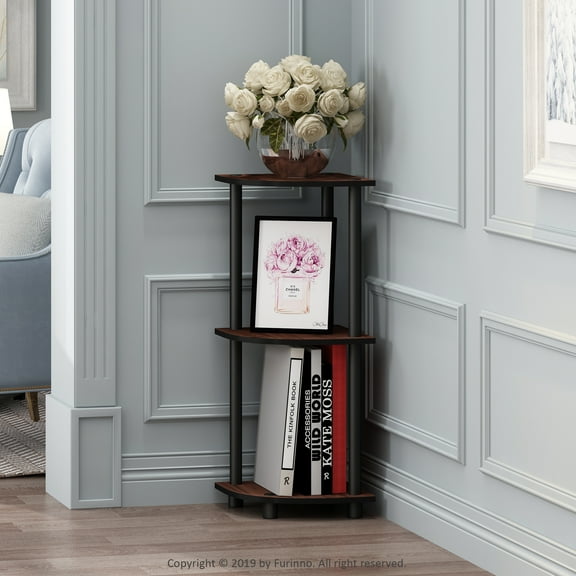 Furinno TURN-N-TUBE Wood 3-Tier Corner Display Rack in Dark Cherry/Black