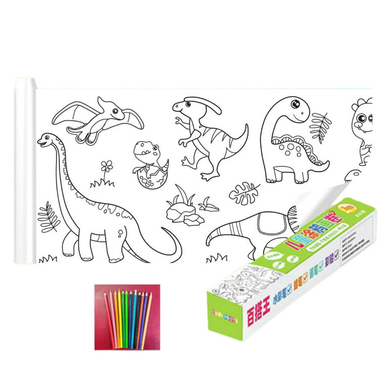 Sticky Drawing Paper Roll For Kids - Dinosaur And Transportation Theme -  Removable Wall Art Supplies For Coloring And Drawing