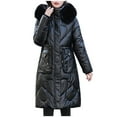 thumbnail image 1 of CEHVOM Manteau Long à Capuche en Coton Brillant pour Femmes Mode Liquidation, 1 of 5