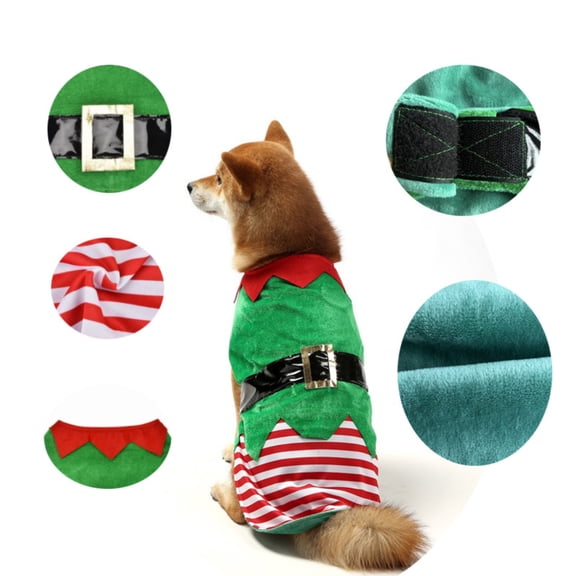 Pet Dog Cat Christmas Elf Costume, Funny Soft Cozy Holiday Party Cosplay Outfit, Perfect for All Breeds Winter Fun Festive Dress Up Green XL