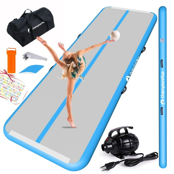 CHAMPIONPLUS 10ft 13ft 16ft 20ft Tumble Track Tumbling Mat Inflatable Gymnastics Air Mat 4/8 inches Thickness for Home Training Cheerleading Yoga with Electric Air Pump Blue 16'x3.3'x4''