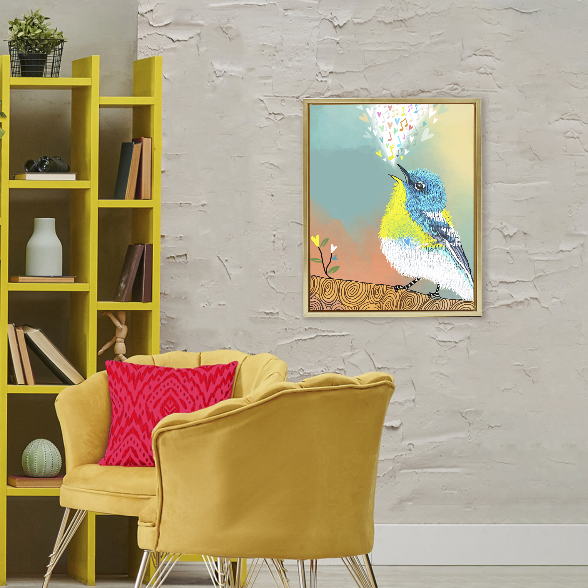 Stupell Industries Dream Chaser Songbird Gold Framed Floater Canvas Wall Art, design by Suzanne Millius
