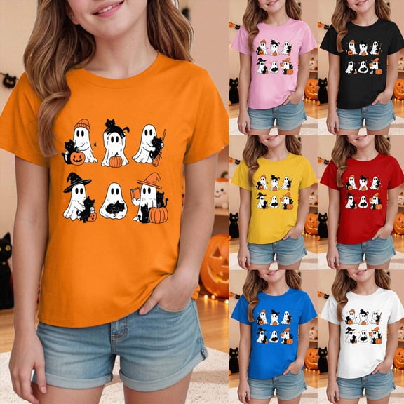 3-4 Years Kid's Short Sleeved Halloween Bow Print T Shirt For Boys And Girls Spooky Seaon Tops 1T 2T 3T 4T 5T 6T 7T 8T 9T Pink T-Shirt for Boy Girl