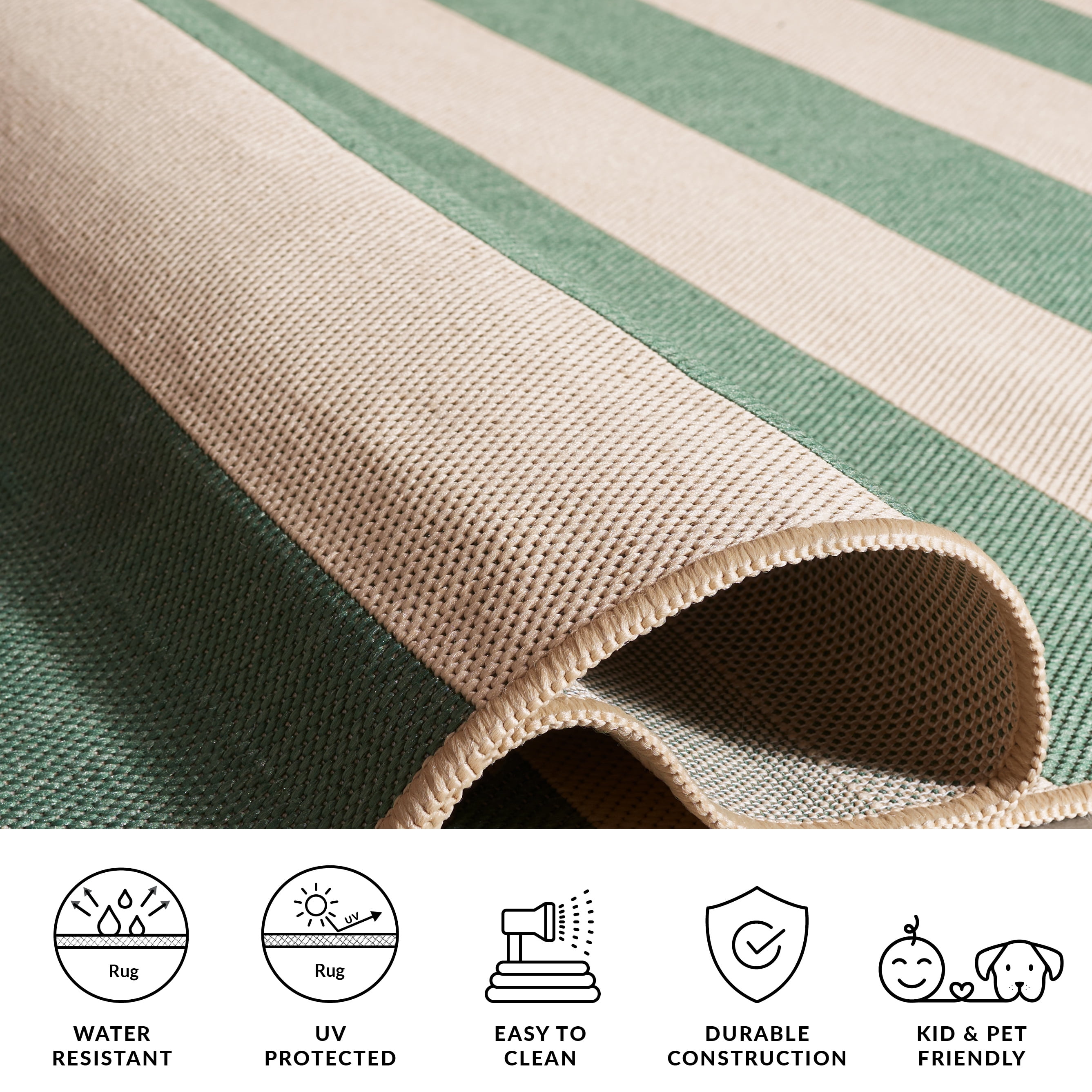 Safavieh Courtyard Ermintrude Striped Indoor/Outdoor Area Rug, Beige/Dark Green, 6'7" x 6'7" Square